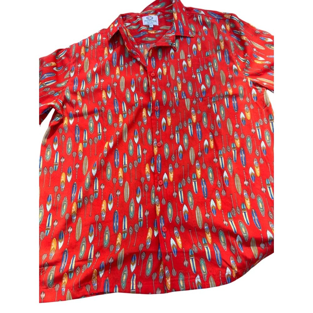 One Resolution Clothing Hawaiian Camp Shirt Red Surfboards Paddles Button Up XL